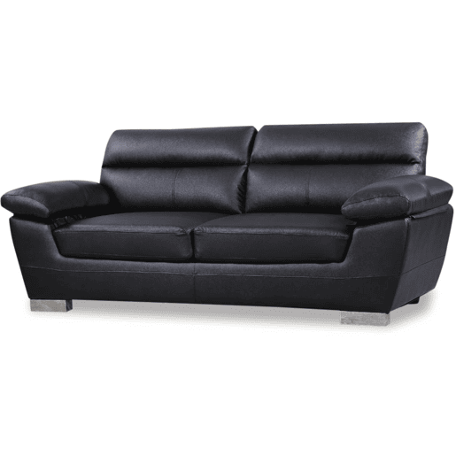 Sofá fixo em couro colado e PVC Dallas - 210 X 88 X 90 cm - 3 lugares - Preto