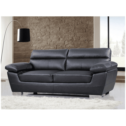 Sofá fixo em couro colado e PVC Dallas - 210 X 88 X 90 cm - 3 lugares - Preto