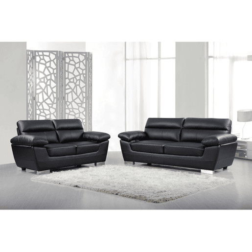 Sofá fixo em couro colado e PVC Dallas - 210 X 88 X 90 cm - 3 lugares - Preto