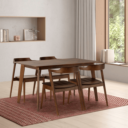 Conjunto de mesa 140x80 cm e 4 cadeiras de jantar Venus Nogueira
