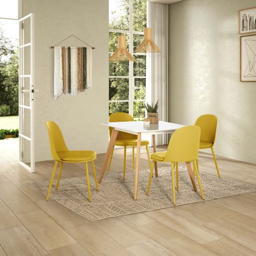 Conjunto de mesa 80x80 cm e 4 cadeiras de jantar Kana mostarda