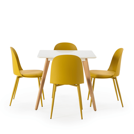 Conjunto de mesa 80x80 cm e 4 cadeiras de jantar Kana mostarda