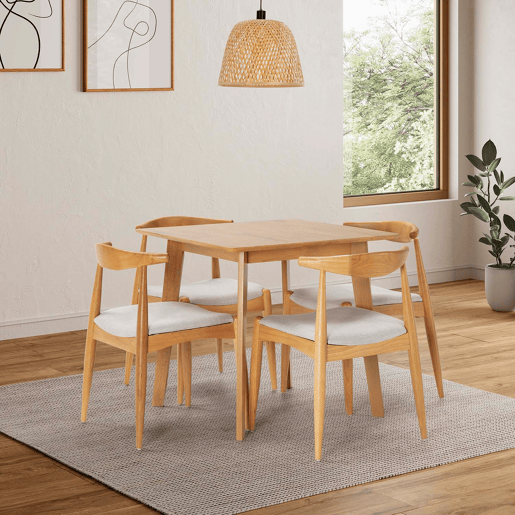Conjunto de mesa 80x80 cm e 4 cadeiras de jantar Corzo Carvalho Conjunto de mesa 80x80 cm e 4 cadeiras de jantar Corzo Carvalho