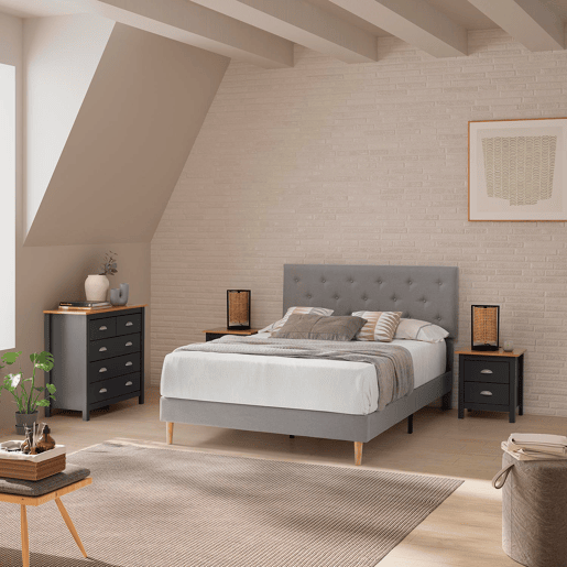 Cama estofada Rosi 30 cm, 140x190 cm, cinza claro