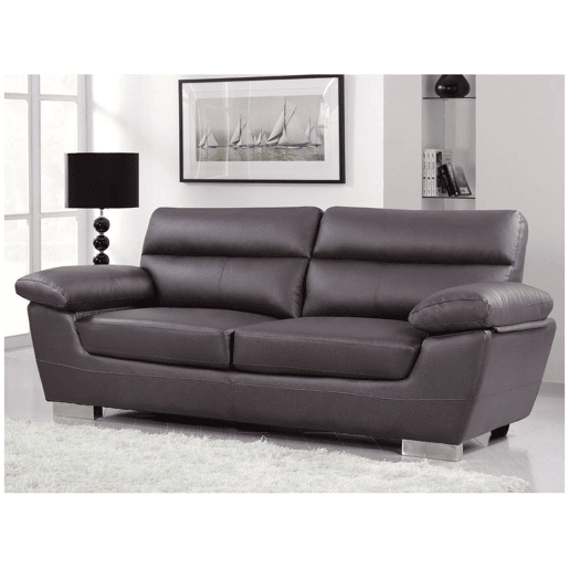 Sofá fixo em couro colado e PVC Dallas - 210 x 88 x 90 cm - 3 lugares - Chocolate