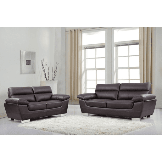 Sofá fixo em couro colado e PVC Dallas - 210 x 88 x 90 cm - 3 lugares - Chocolate