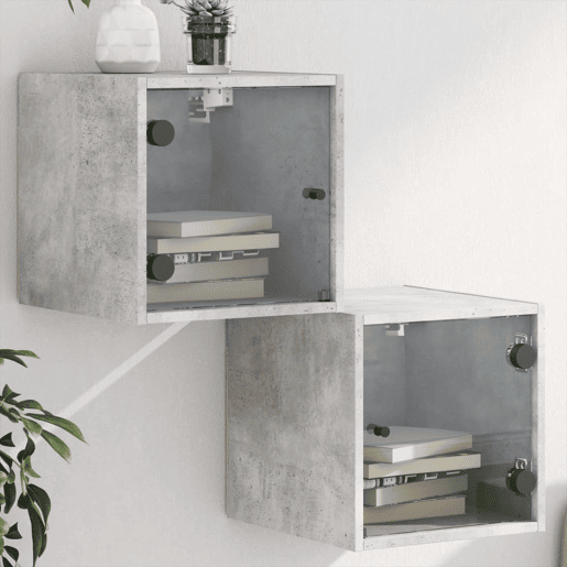vidaXL Mesa cabeceira c porta vidro 2 pcs 35x37x35cm cinzento cimento