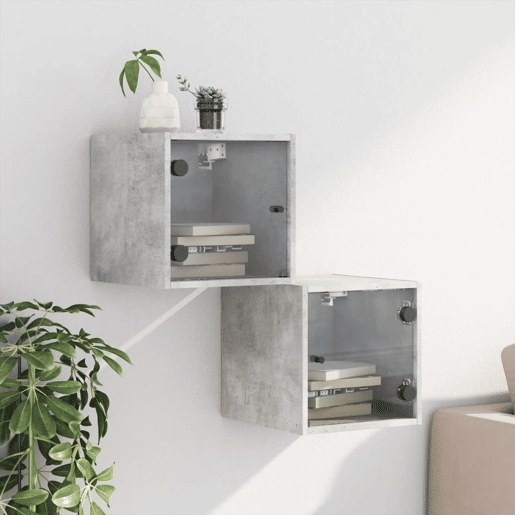 vidaXL Mesa cabeceira c porta vidro 2 pcs 35x37x35cm cinzento cimento