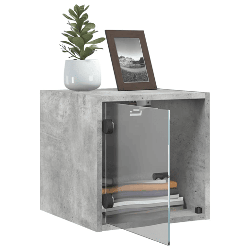 vidaXL Mesa cabeceira c porta vidro 2 pcs 35x37x35cm cinzento cimento
