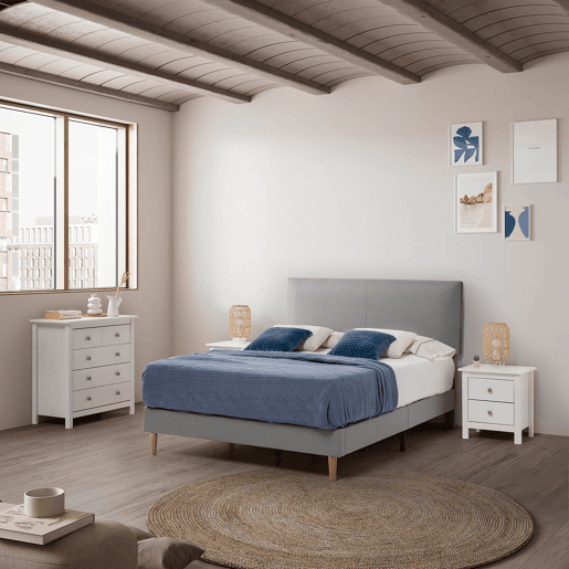 Cama estofada Lauren 30cm, 140x190cm, cinza claro
