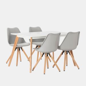 Conjunto de mesa 120x80 cm e 4 cadeiras de jantar Jeff cinza