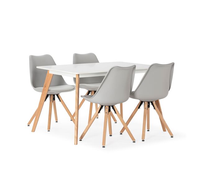 Juego de mesa 120x80 cm y 4 sillas de comedor jeff color gris