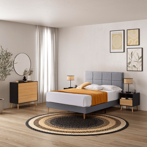 Cama estofada Silvi 30 cm, 140x190 cm, cinza escuro