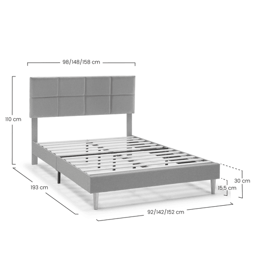 Cama estofada Silvi 30 cm, 140x190 cm, cinza escuro