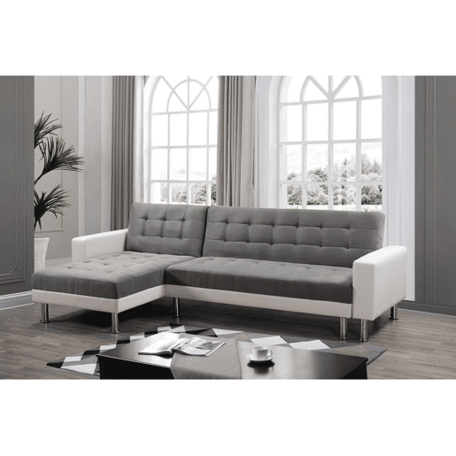 Sofá de canto conversível e reversível Theo - 258 x 82147 x 82 cm - 4 lugares - Branco  Cinza