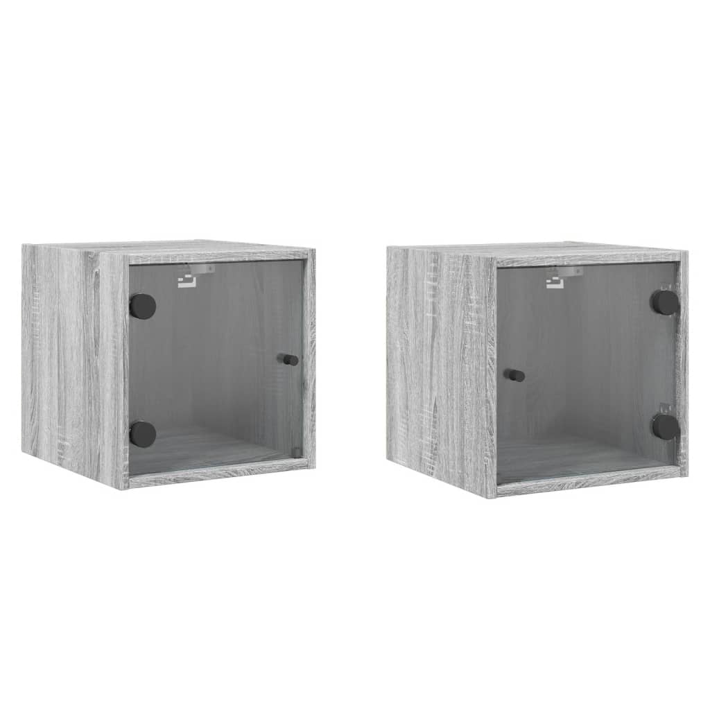 Vidaxl mesitas noche con puertas vidrio 2 uds gris sonoma 35x37x35 cm