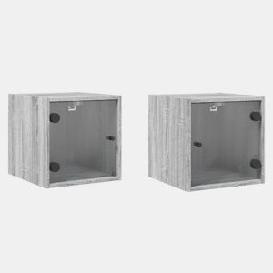 vidaXL Mesa cabeceira c portas vidro 2 pcs 35x37x35cm cinzento sonoma