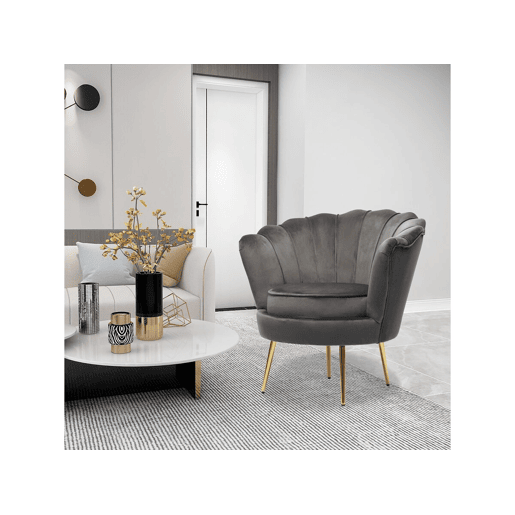 Poltrona de veludo Floria - 75 x 68 x 77,5 cm - Cinza