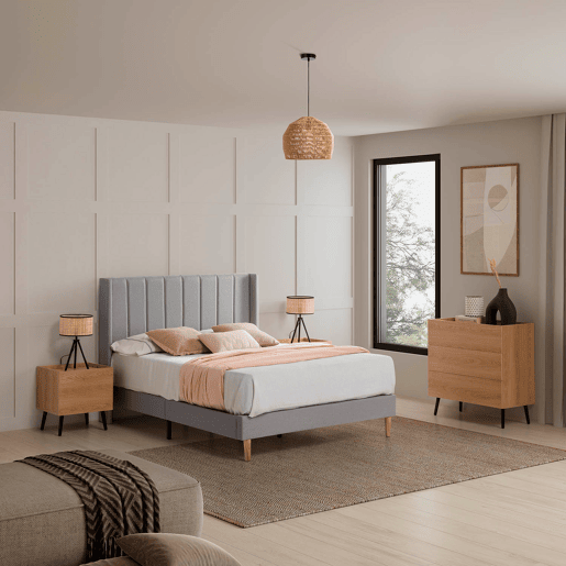 Cama estofada Noelia 30 cm, 140x190 cm, cinza claro Cama estofada Noelia 30 cm, 140x190 cm, cinza claro