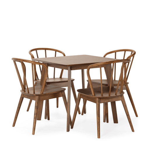 Conjunto de mesa 80x80 cm e 4 cadeiras de jantar Brisa Nogueira