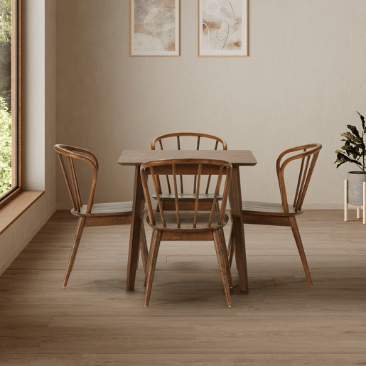 Conjunto de mesa 80x80 cm e 4 cadeiras de jantar Brisa Nogueira