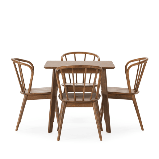 Conjunto de mesa 80x80 cm e 4 cadeiras de jantar Brisa Nogueira