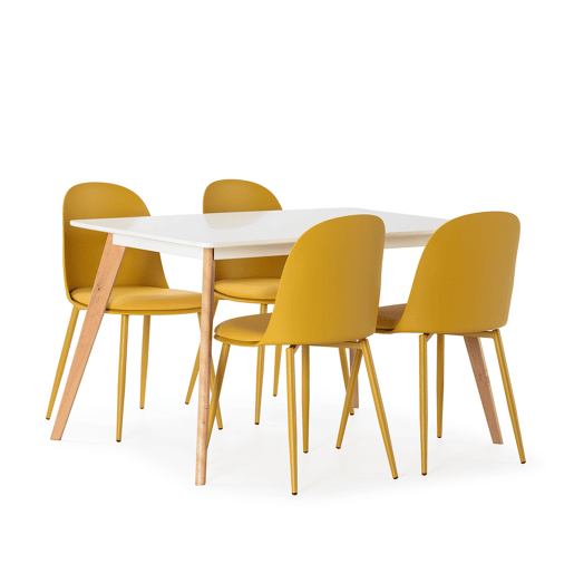 Conjunto de mesa 120x80 cm e 4 cadeiras de jantar Kana mostarda Conjunto de mesa 120x80 cm e 4 cadeiras de jantar Kana mostarda