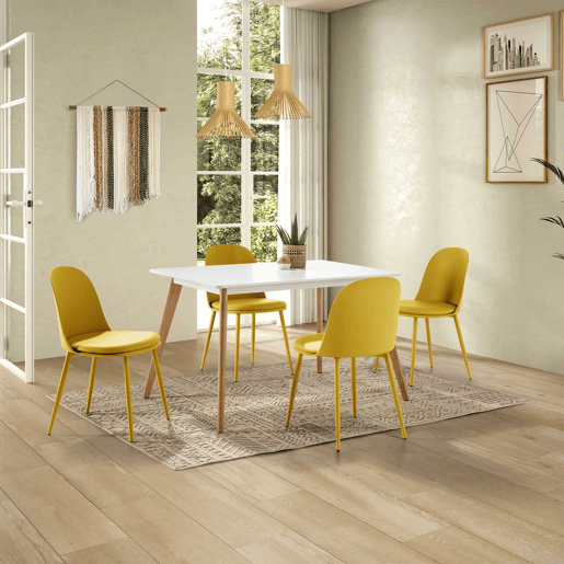 Conjunto de mesa 120x80 cm e 4 cadeiras de jantar Kana mostarda Conjunto de mesa 120x80 cm e 4 cadeiras de jantar Kana mostarda