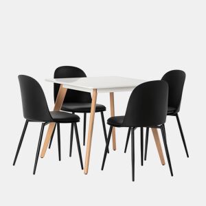 Conjunto de mesa 80x80 cm e 4 cadeiras de jantar Kana Preto