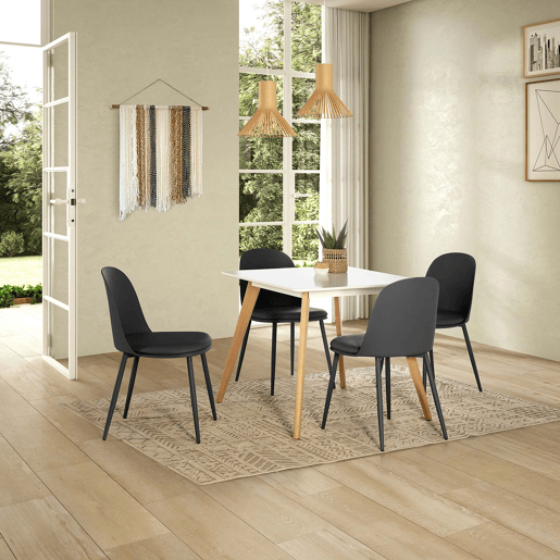Conjunto de mesa 80x80 cm e 4 cadeiras de jantar Kana Preto
