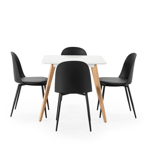 Conjunto de mesa 80x80 cm e 4 cadeiras de jantar Kana Preto