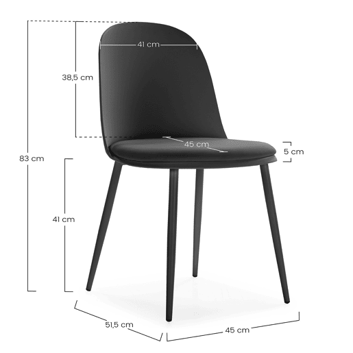 Conjunto de mesa 80x80 cm e 4 cadeiras de jantar Kana Preto