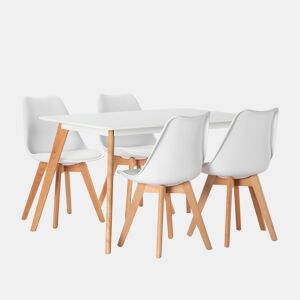 Conjunto de mesa 120x80 cm e 4 cadeiras de jantar Klara Branco