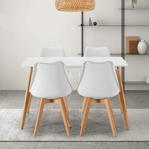Conjunto de mesa 120x80 cm e 4 cadeiras de jantar Klara Branco