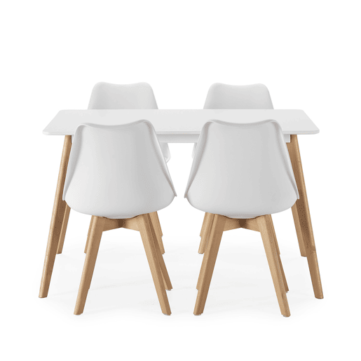 Conjunto de mesa 120x80 cm e 4 cadeiras de jantar Klara Branco