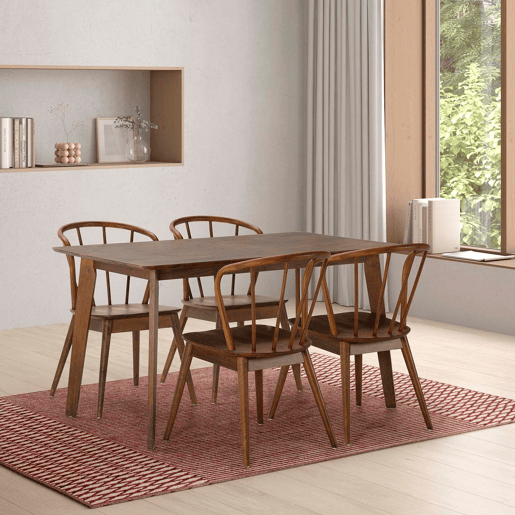 Conjunto de mesa 140x80 cm e 4 cadeiras de jantar Brisa Nogueira