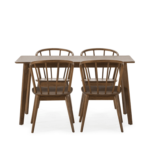 Conjunto de mesa 140x80 cm e 4 cadeiras de jantar Brisa Nogueira