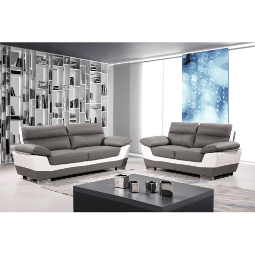 Sofá fixo em couro colado e PVC Dallas - 169 x 88 x 90 cm - 2 lugares - CinzaBranco