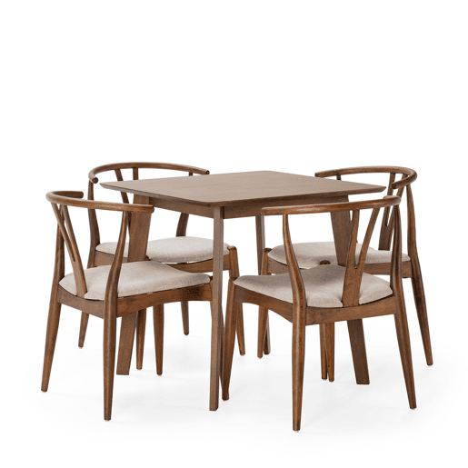 Conjunto de mesa 80x80 cm e 4 cadeiras de jantar Rustic Nogueira