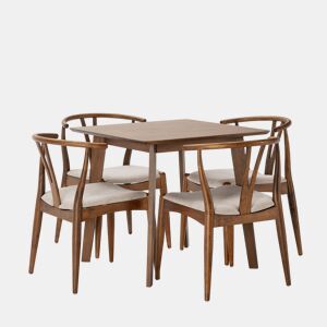 Conjunto de mesa 80x80 cm e 4 cadeiras de jantar Rustic Nogueira