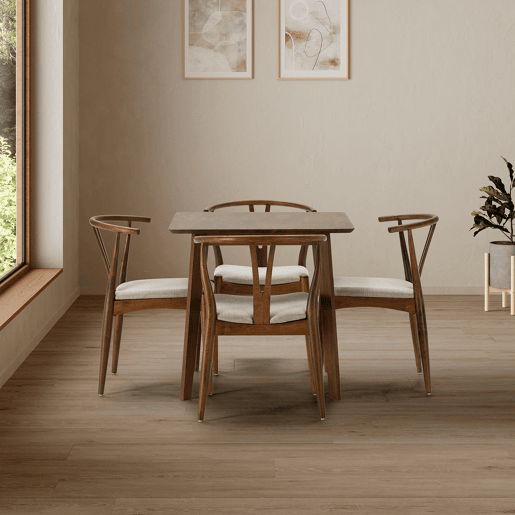 Conjunto de mesa 80x80 cm e 4 cadeiras de jantar Rustic Nogueira
