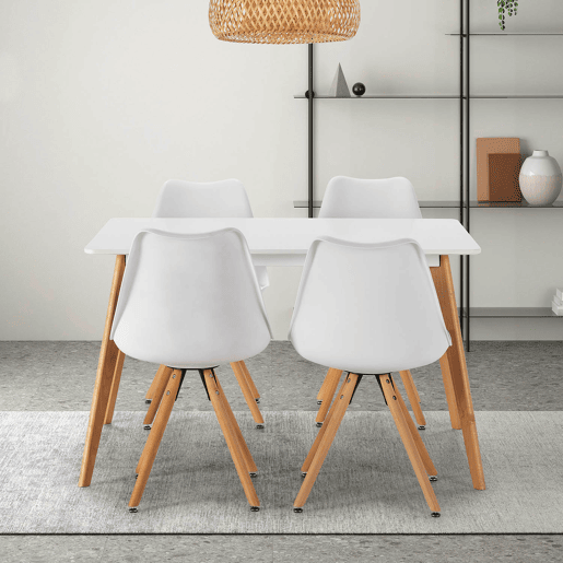 Conjunto de mesa 120x80 cm e 4 cadeiras de jantar Jeff brancas