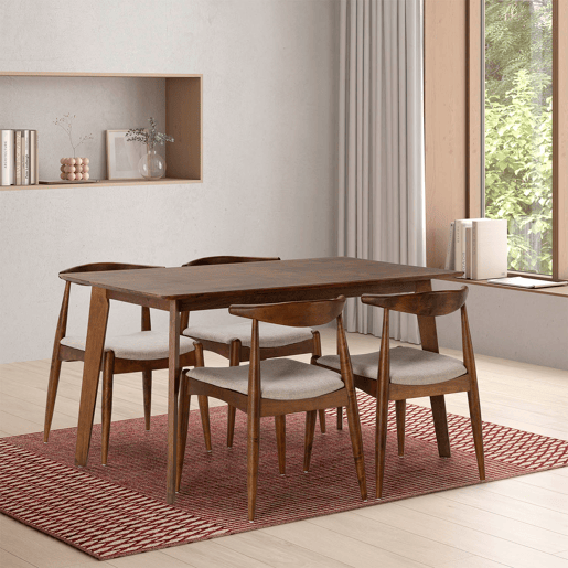 Conjunto de mesa 140x80 cm e 4 cadeiras de jantar Corzo Nogueira