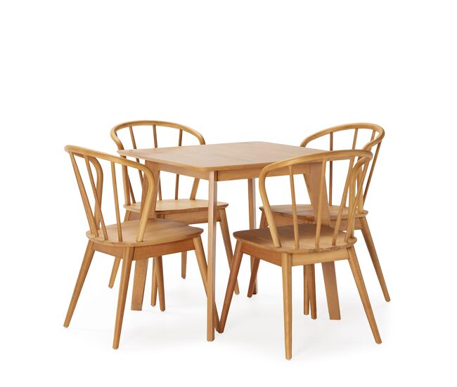 Juego de mesa 80x80 cm y 4 sillas de comedor brisa color roble