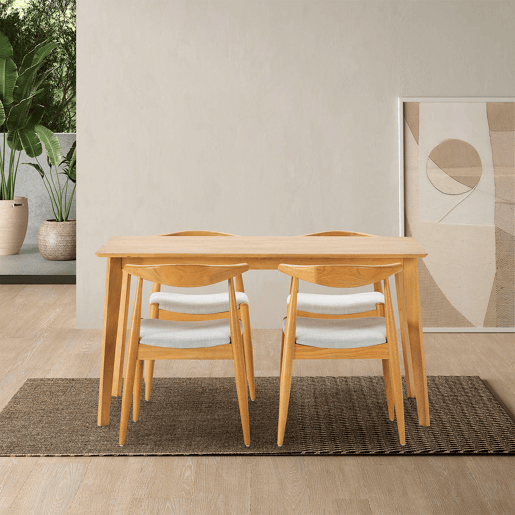 Conjunto de mesa 140x80 cm e 4 cadeiras de jantar Corzo Carvalho