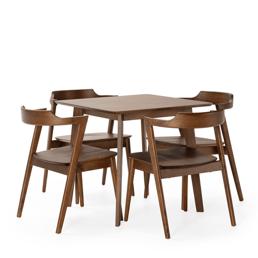 Conjunto de mesa 80x80 cm e 4 cadeiras de jantar Venus Nogueira