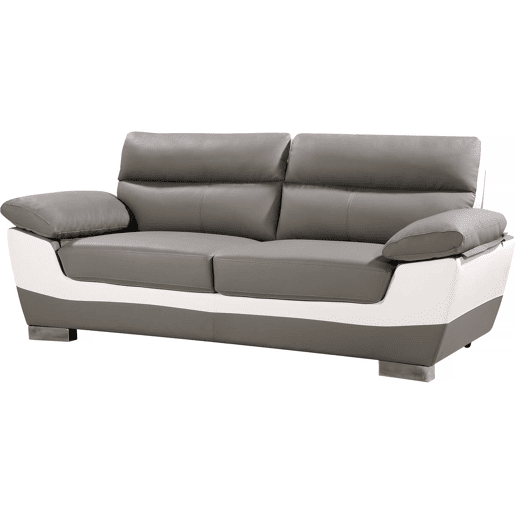 Sofá fixo em couro colado e PVC Dallas - 210 x 88 x 90 cm - 3 lugares - CinzaBranco