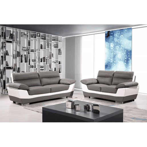 Sofá fixo em couro colado e PVC Dallas - 210 x 88 x 90 cm - 3 lugares - CinzaBranco