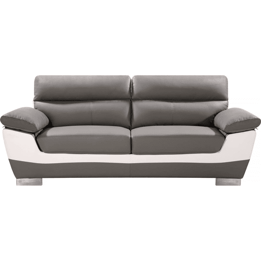 Sofá fixo em couro colado e PVC Dallas - 210 x 88 x 90 cm - 3 lugares - CinzaBranco