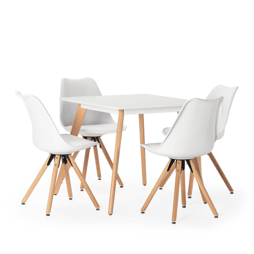 Conjunto de mesa 80x80 cm e 4 cadeiras de jantar Jeff brancas